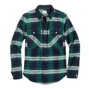 J Crew Womens S Half Zip Buffalo Plaid Popover‎ Shirt Jacket Blue Green
